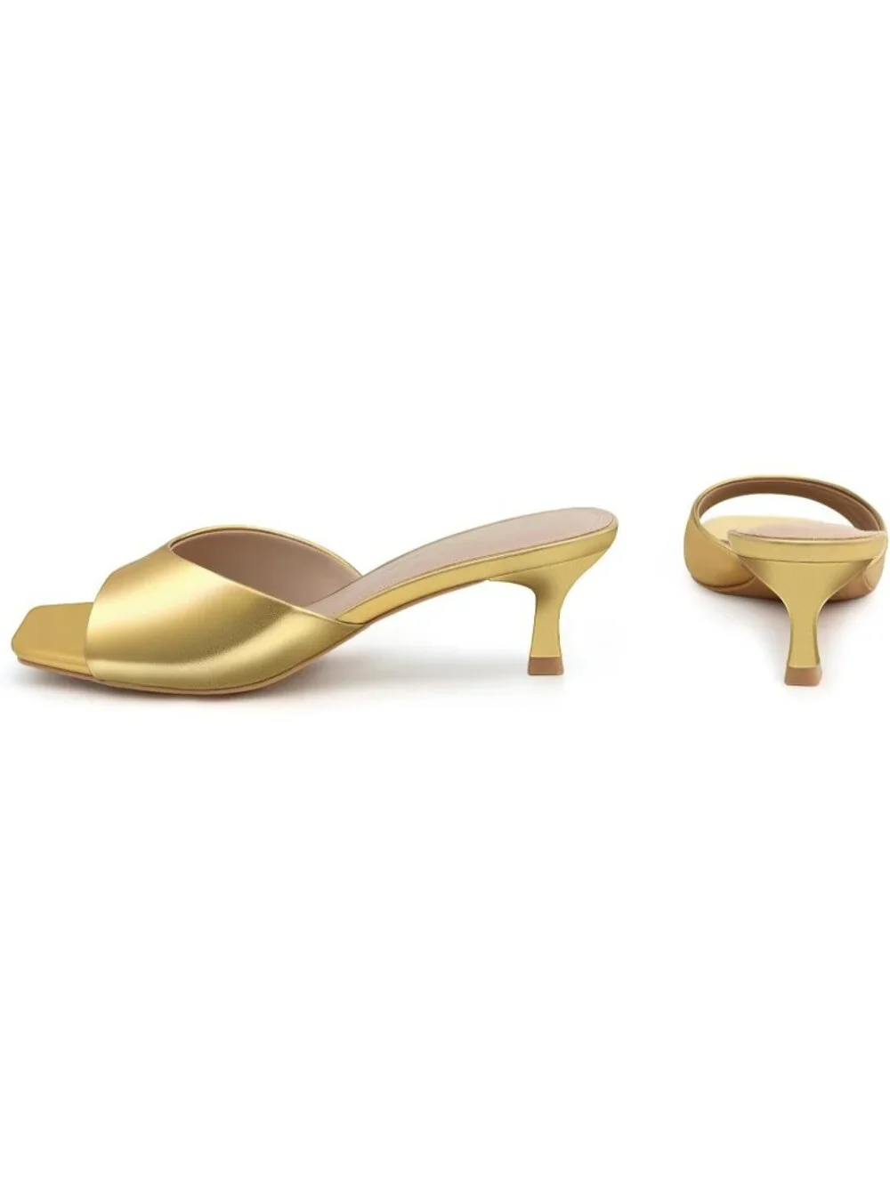 Women's Gold Sandals Square Open Toe Low Heels Comfortable Kitten Heels Shoes